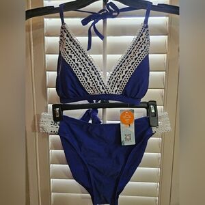Women's Blue Lace Trim Bikini